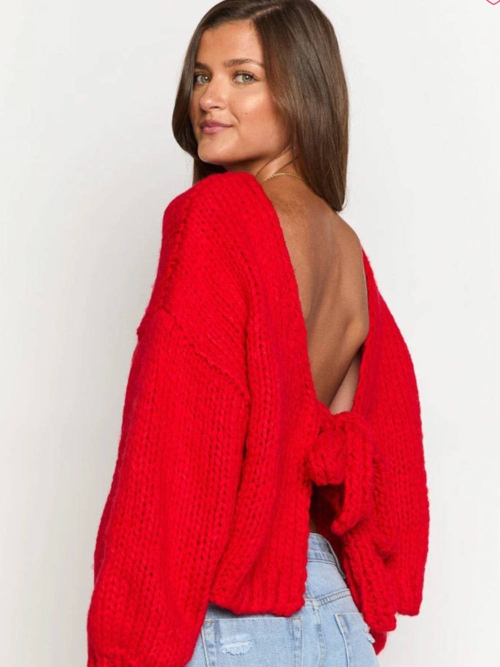 Beginning Boutique Red Open-Back Chunky Knit Sweater